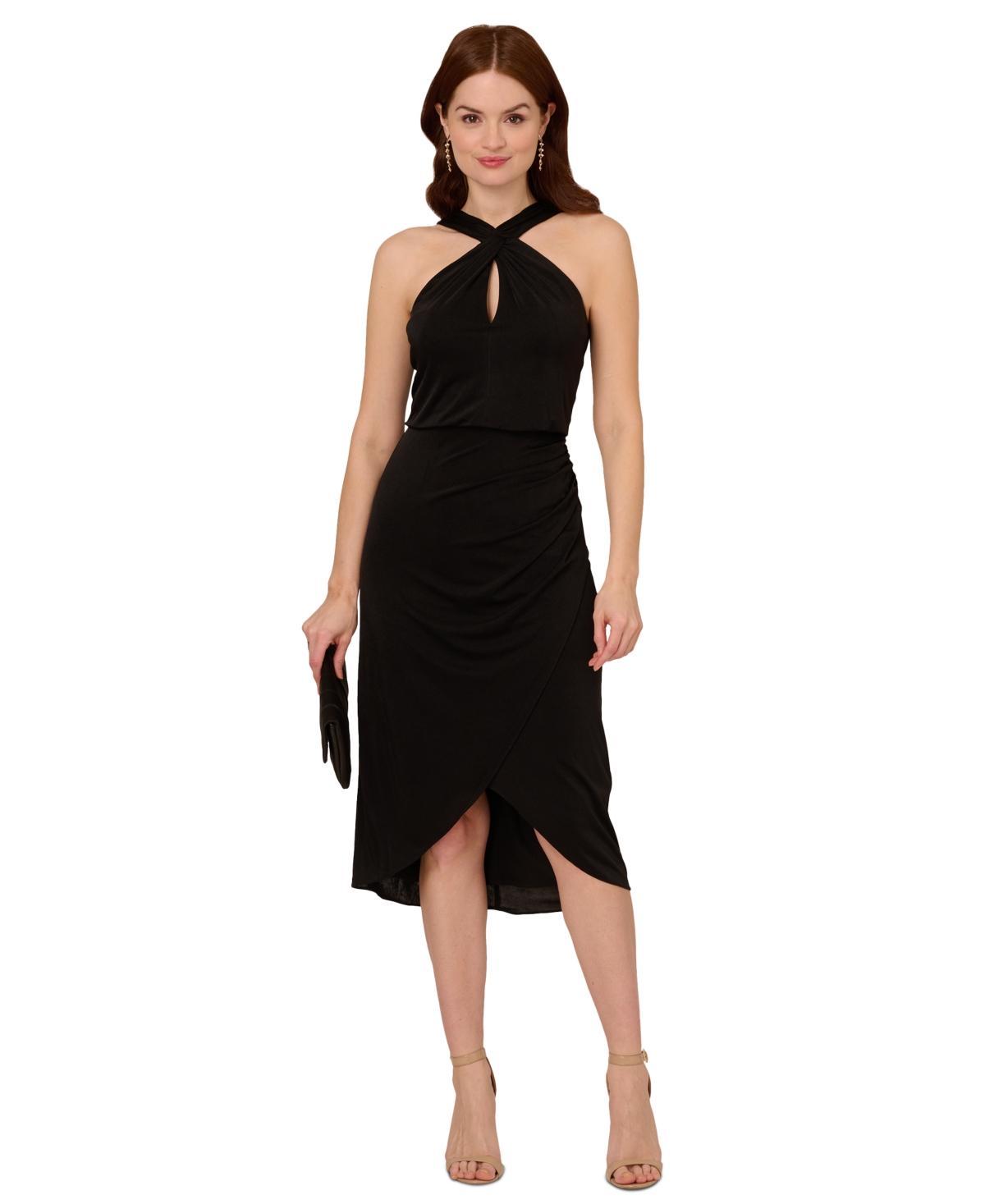 Adrianna Papell Womens Halter Crossover-Hem Sleeveless Sheath Dress Product Image