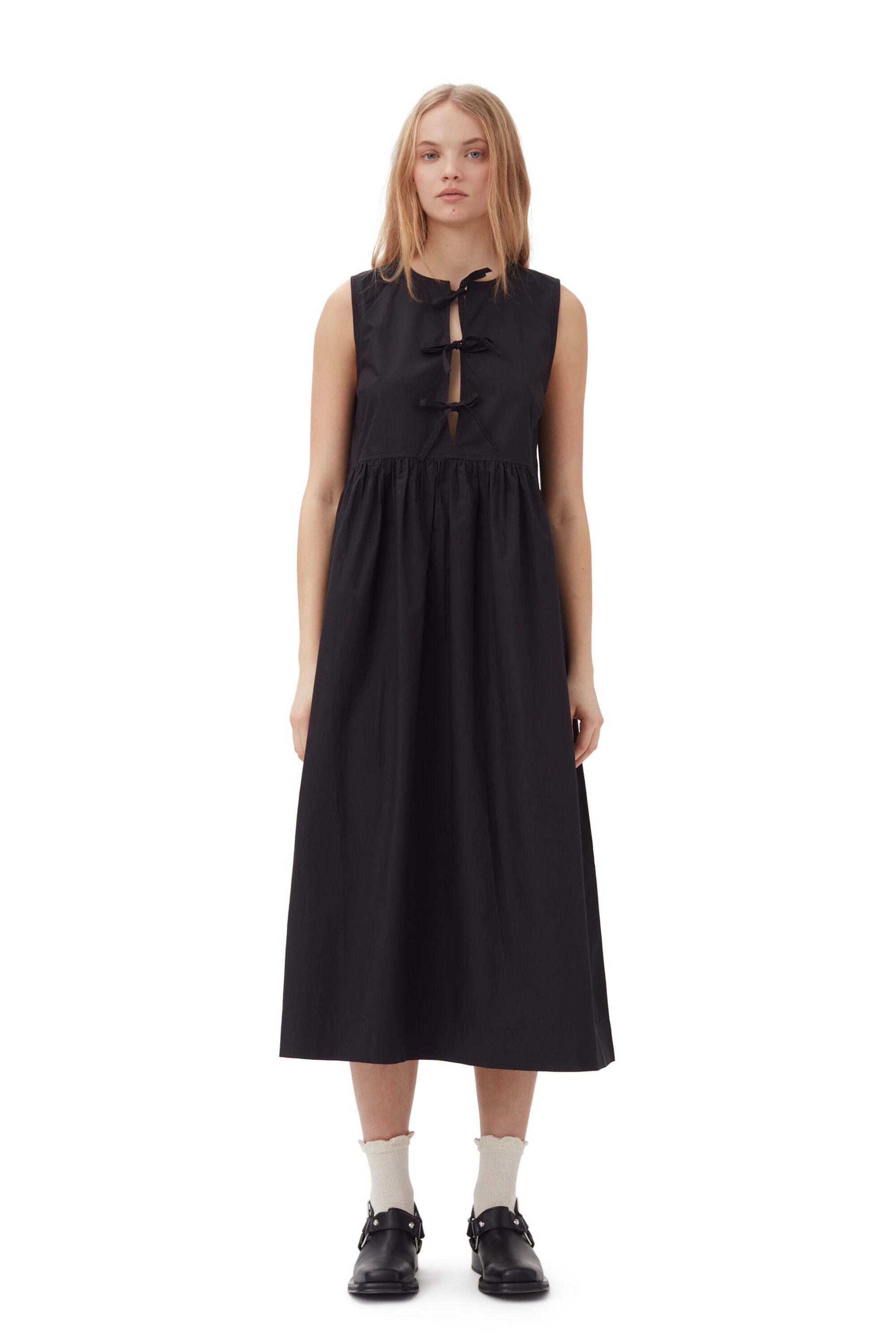 Black Cotton Poplin Midi Dress Product Image