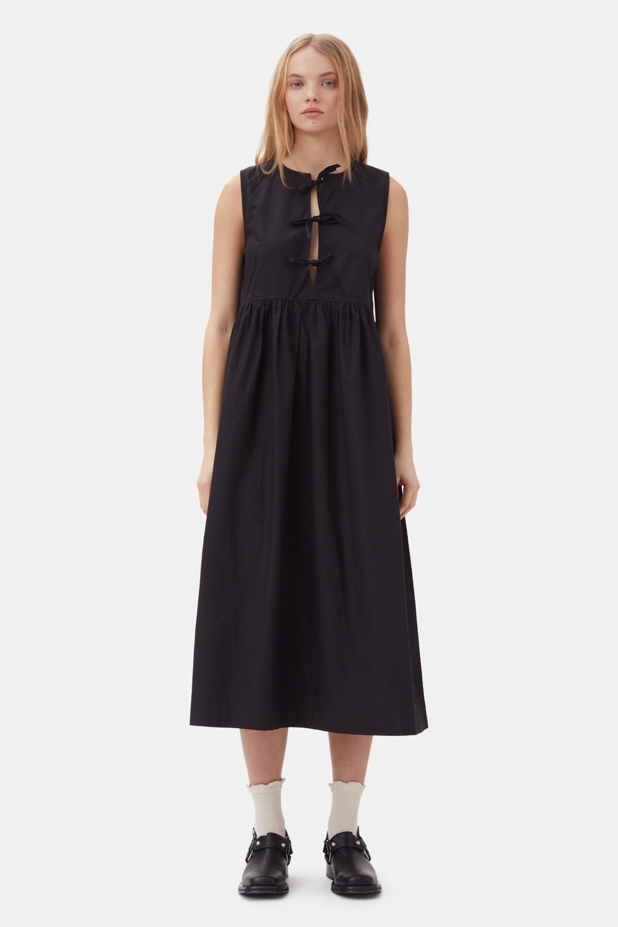 Black Cotton Poplin Midi Dress Product Image