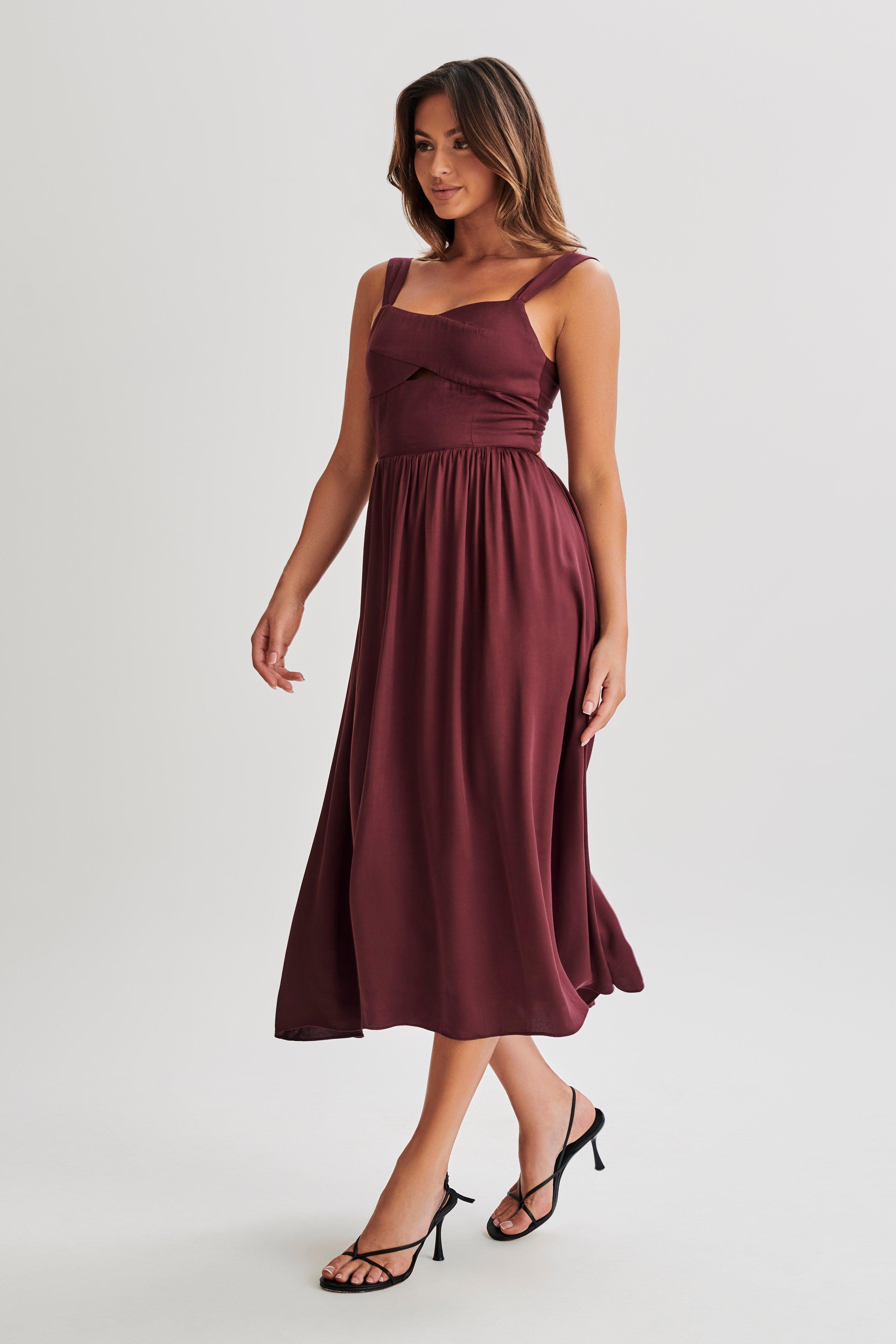 Thandi Midi Dress With Back Tie - Plum Product Image