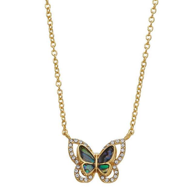 City Luxe 14k Gold-Plated Abalone & Crystal Butterfly Necklace, Womens, Gold Tone Product Image