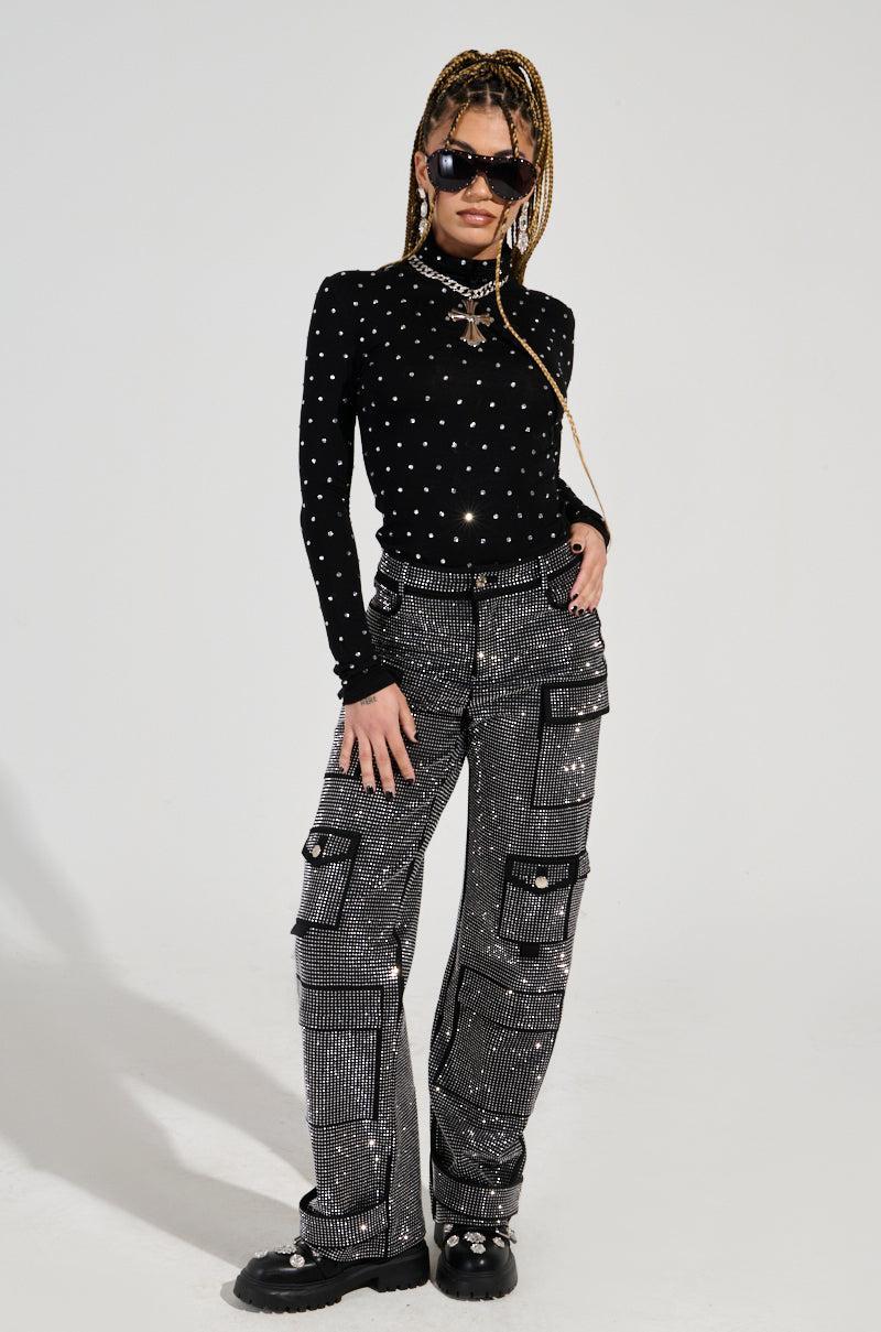 AMMO BONNE SOIREE RHINESTONE CARGO PANTS IN BLACK Product Image