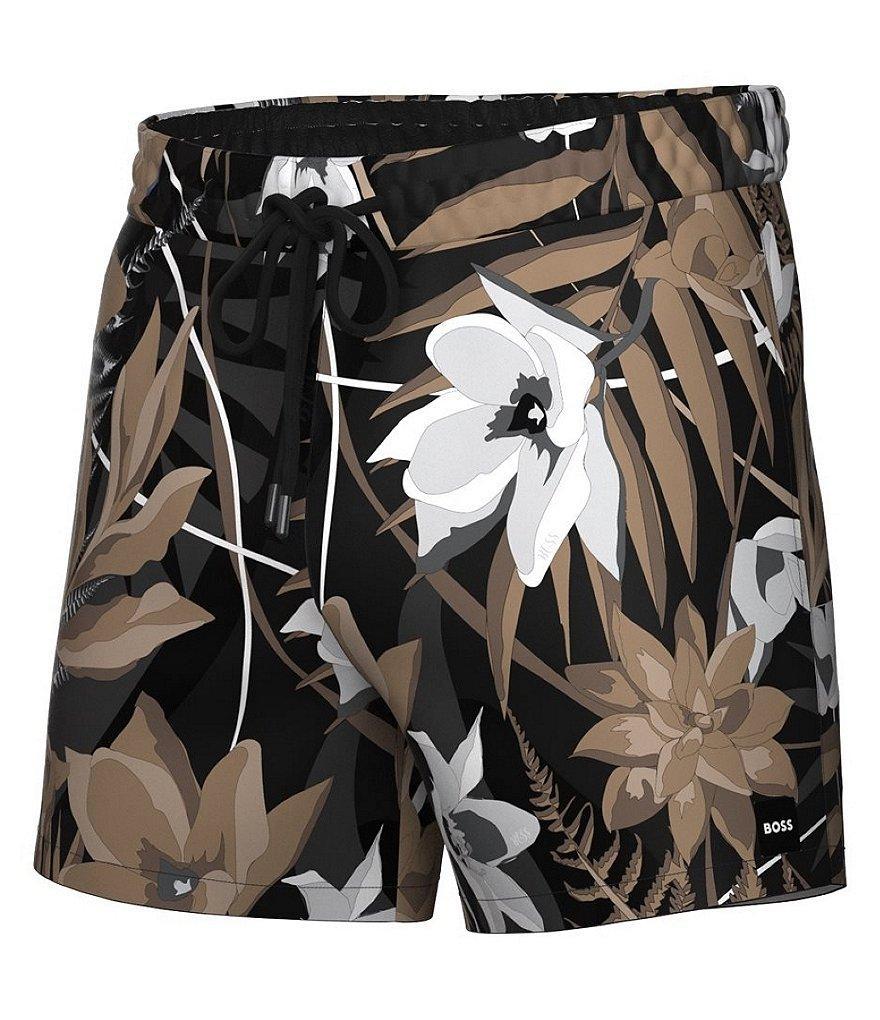 Hugo Boss Piranha Tropical-Floral Printed 5.5#double; Inseam Swim Trunks Product Image