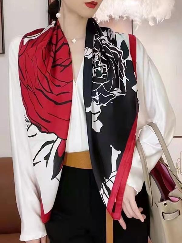 Contrast Color Floral Printed Shawl&Scarf Product Image