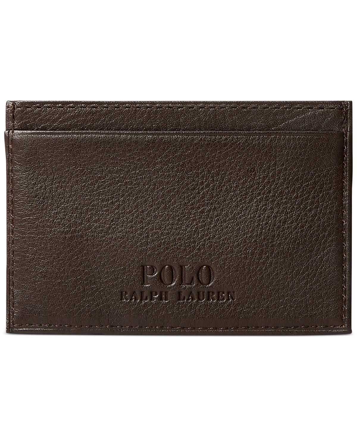 POLO RALPH LAUREN Men's Pebbled Leather Card Case In Brown Product Image