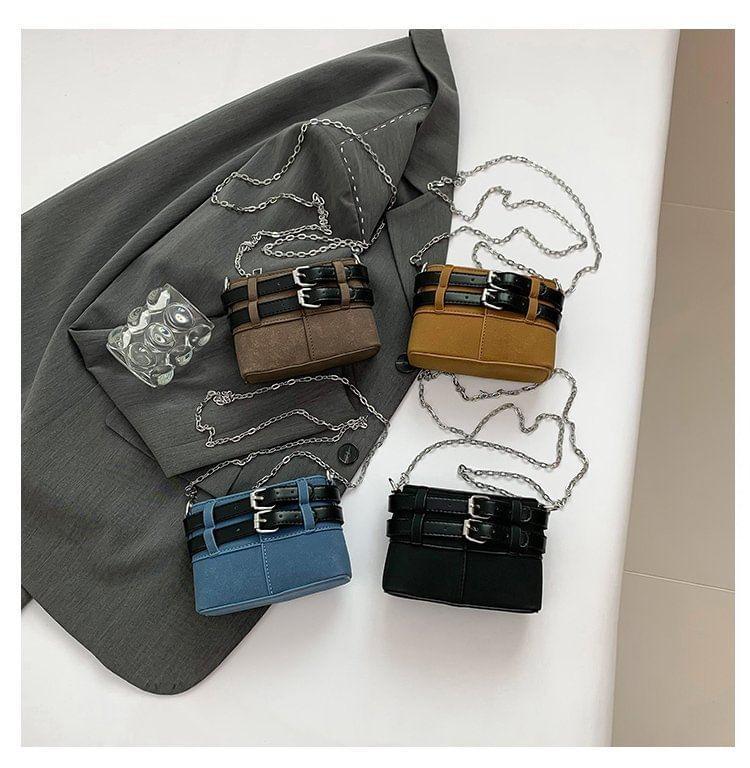 Chain Strap Buckled Faux Leather Crossbody Bag Product Image