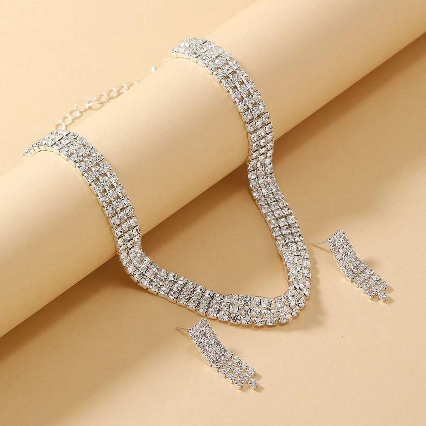 Set:  Rhinestone Alloy Choker + Dangle Earring Product Image