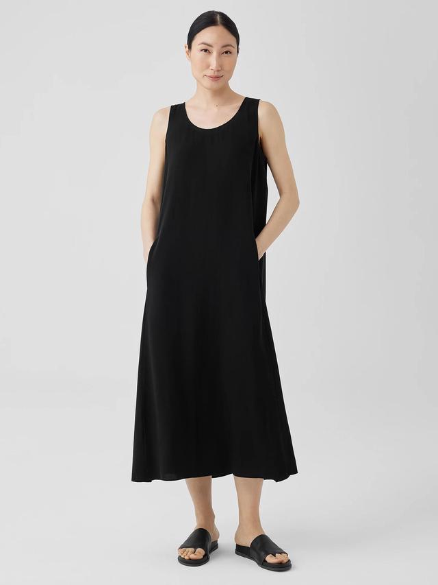 EILEEN FISHER Silk Georgette Crepe Scoop Neck Dressfemale Product Image