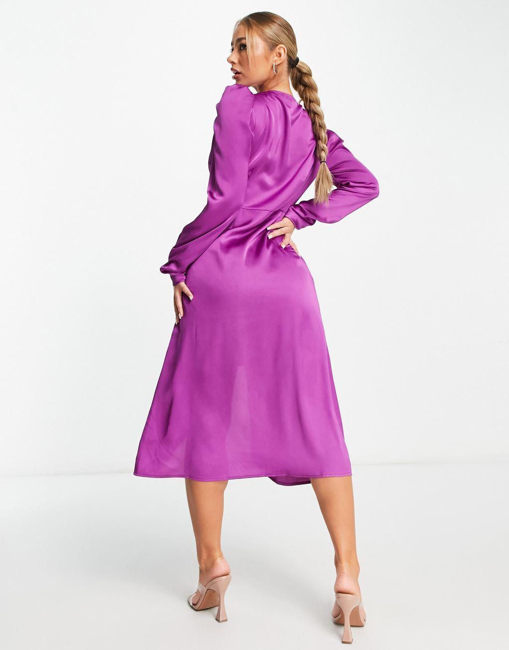 Liquorish Bridesmaids satin midi wrap top dress with wrap skirt Product Image