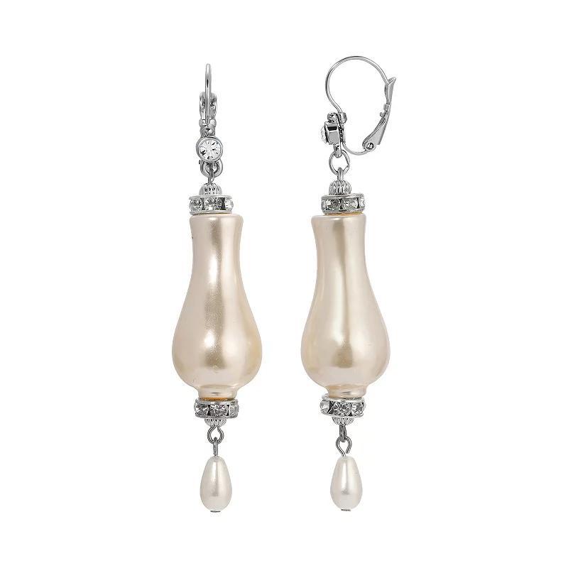 1928 Silver Tone Simulated Pearl Drop Earrings, Womens, White product image