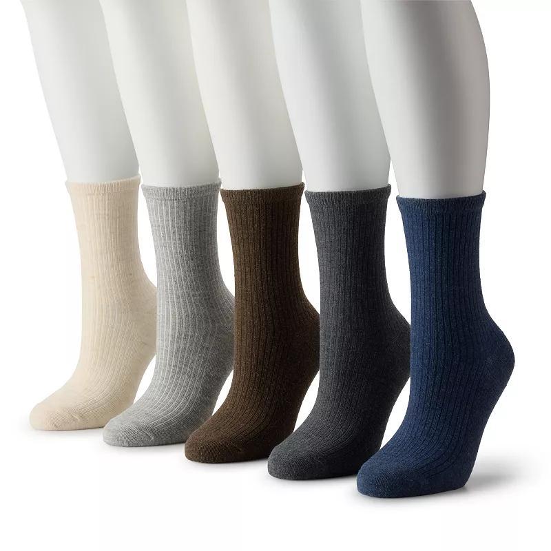 Womens Sonoma Goods For Life Ribbed 5-Pack Crew Socks Denim Grey Product Image