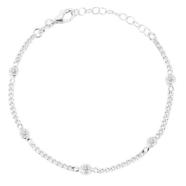 Sunkissed Sterling Sterling Silver Cubic Zirconia Curb Chain Bracelet, Womens Silver Tone Product Image