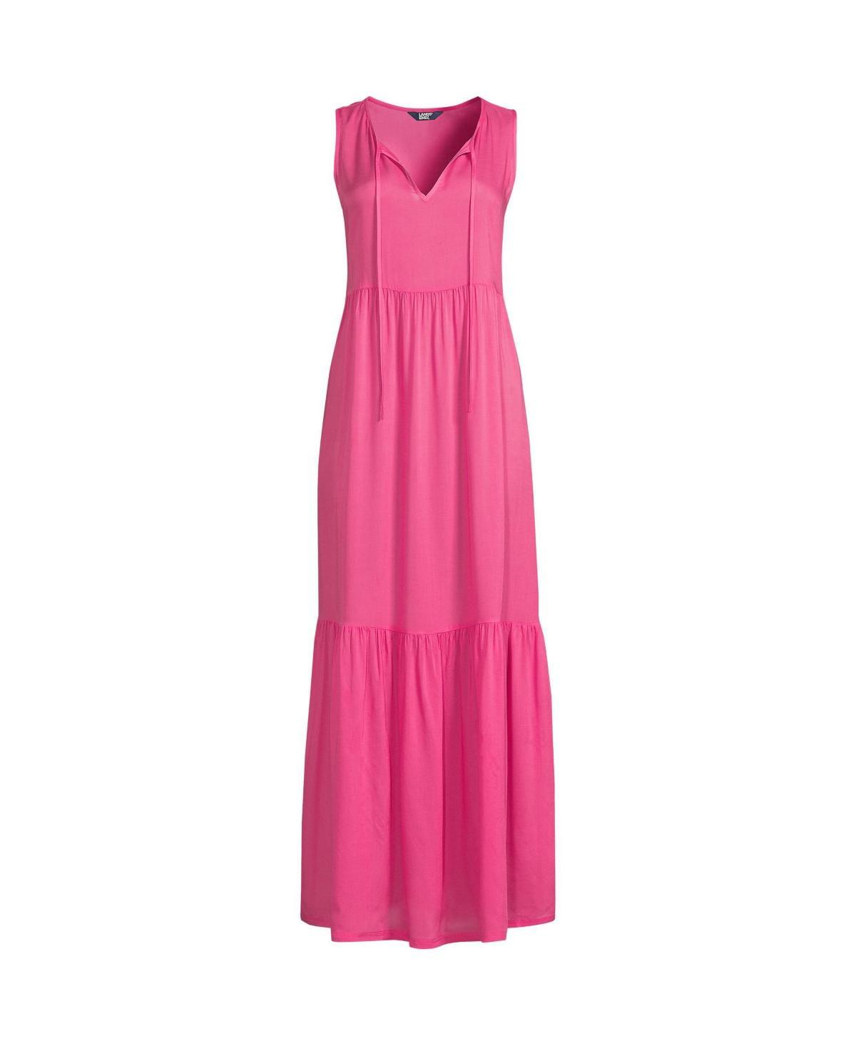 Lands End Womens Sheer Sleeveless Tiered Maxi Swim Cover-up Dress Product Image