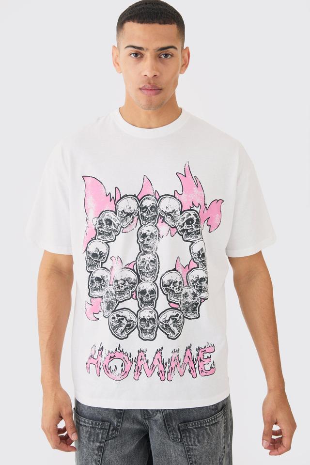 Oversized Peace Skull Homme Print T-shirt | boohooMAN USA Product Image