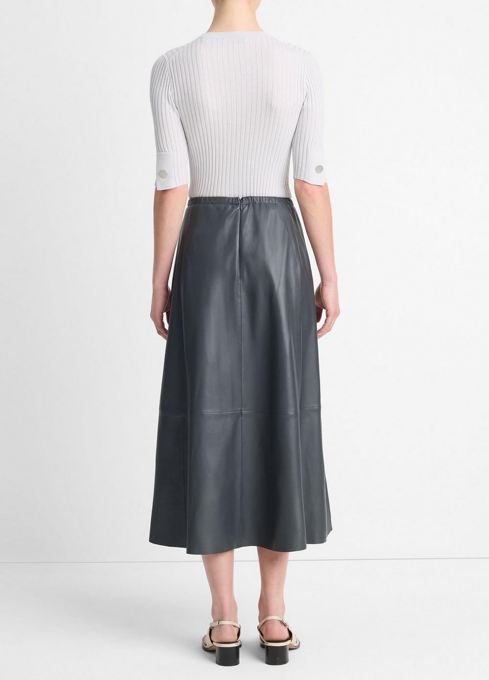 Gathered Leather Mid-Rise Skirt Product Image