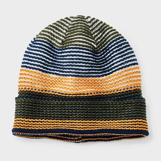 Mens Fleece Lined Striped Beanie - Goodfellow & Co Blue/Gold Product Image