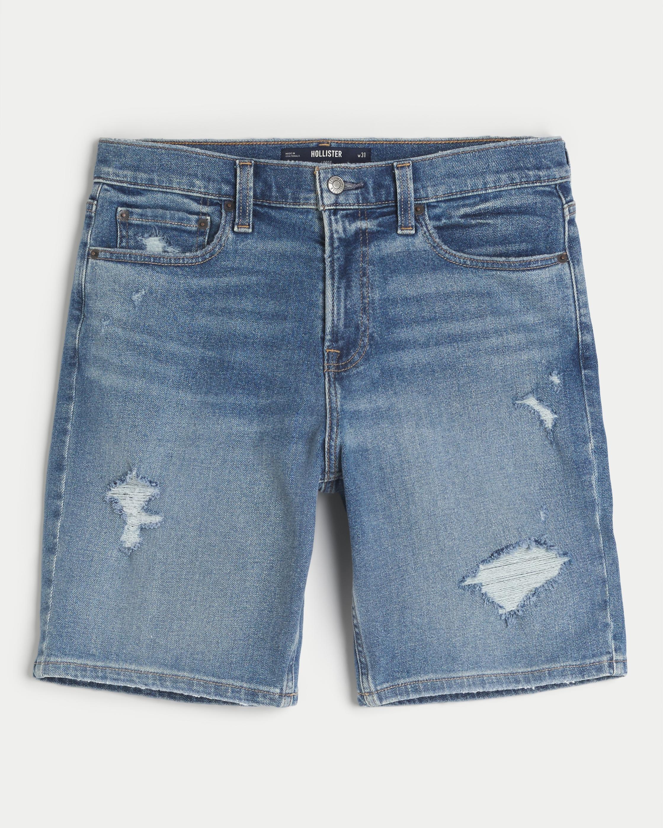 Ripped Medium Wash Loose Denim Shorts 9" Product Image