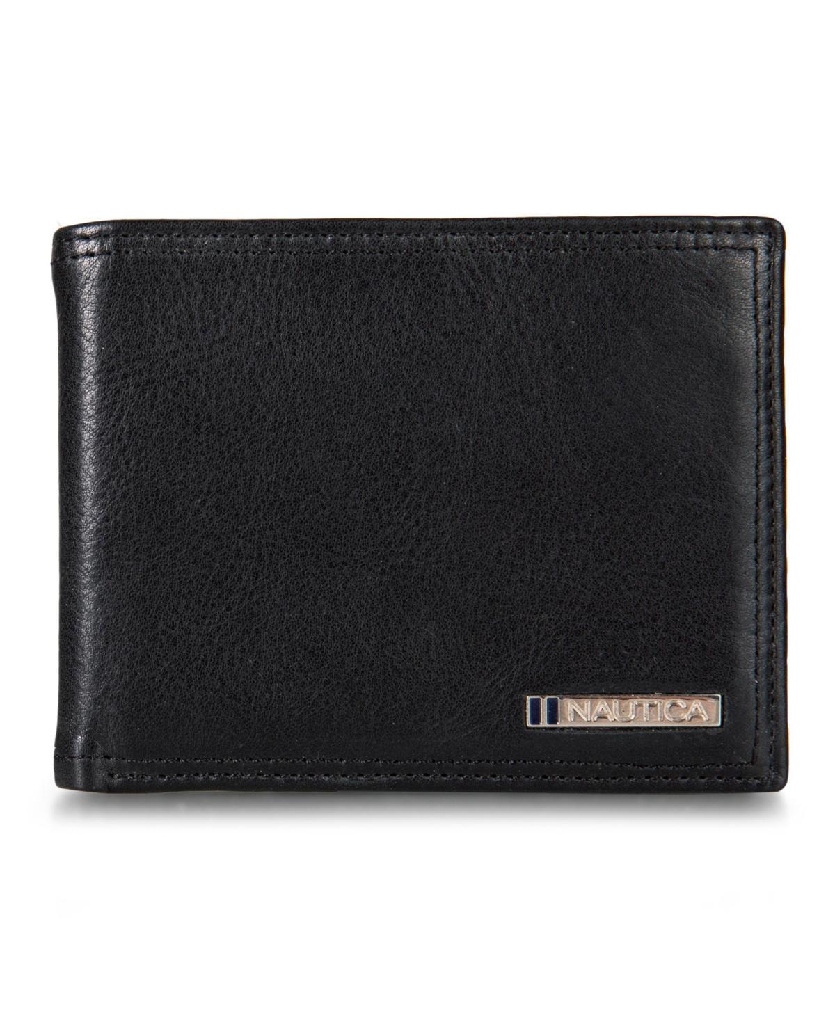 Nautica Mens Enameled Logo Leather Bifold Wallet - Black Product Image