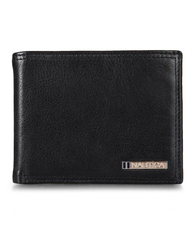 Nautica Mens Enameled Logo Leather Bifold Wallet - Black Product Image