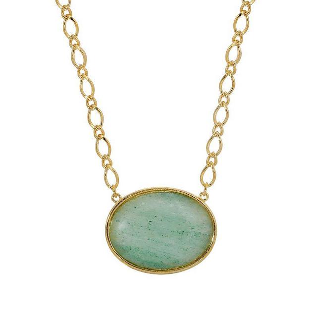 1928 Gold Tone Oval Stone Pendant Necklace, Womens Green Product Image