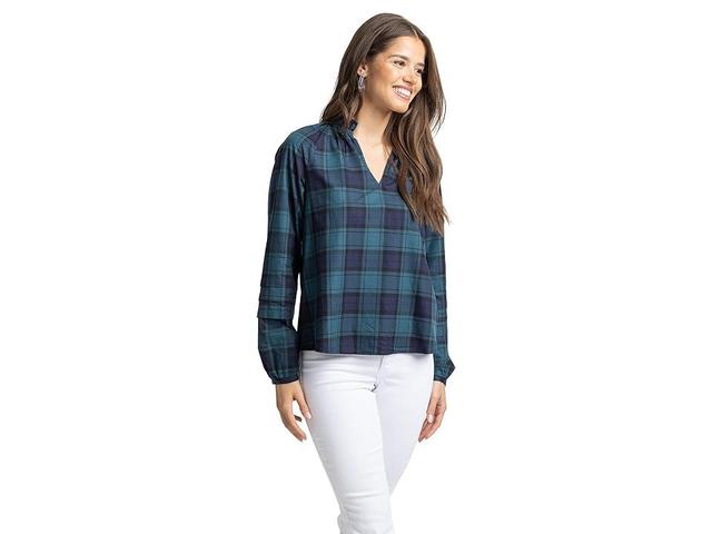 Southern Tide Aubree Plaid Top (Georgian Bay Green) Women's Clothing Product Image