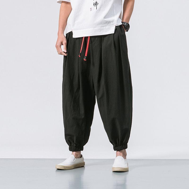 Drawstring Waist Plain Harem Pants Product Image