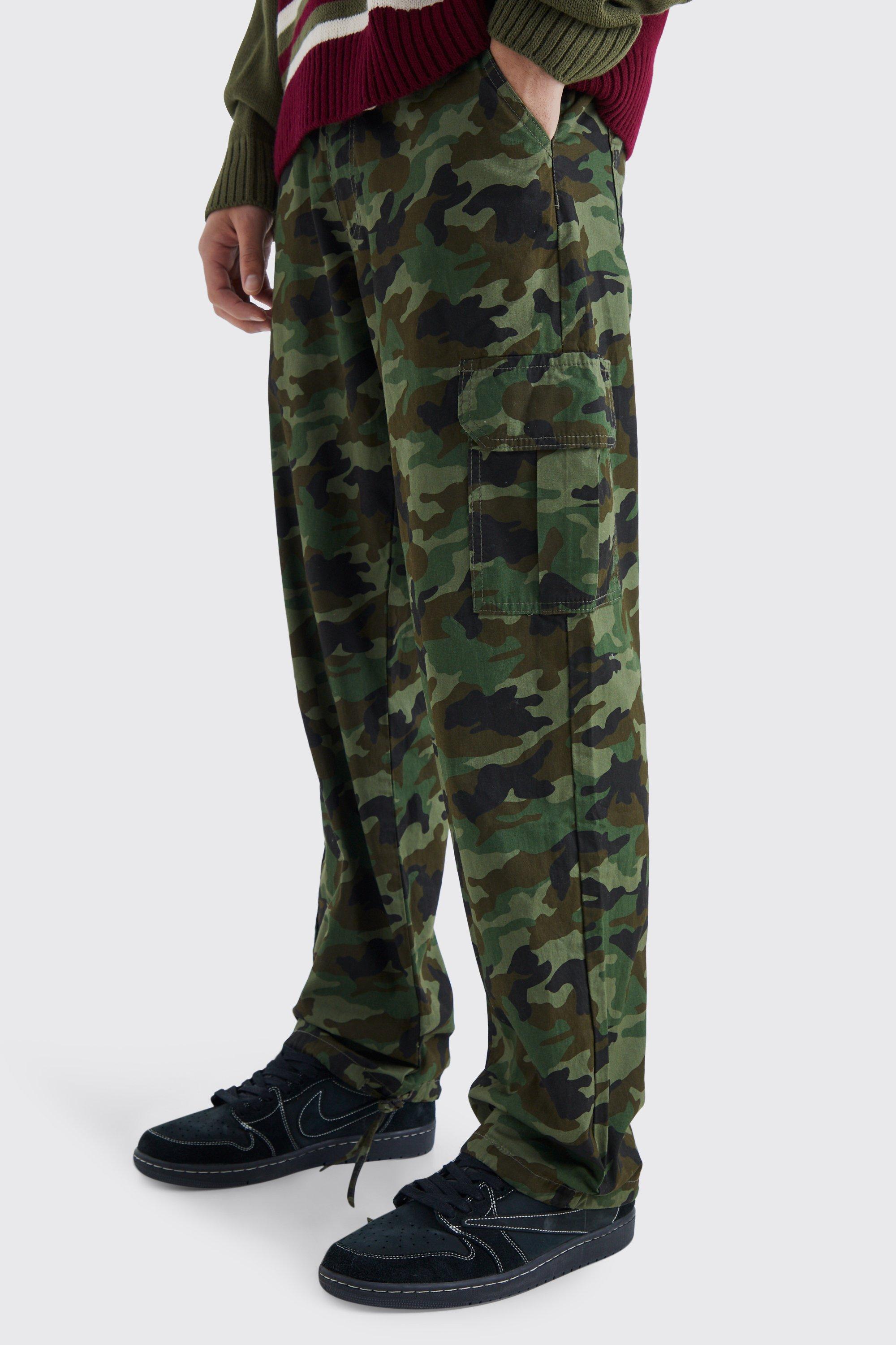 Relaxed Tie Hem Camo Cargo Pants | boohooMAN USA Product Image