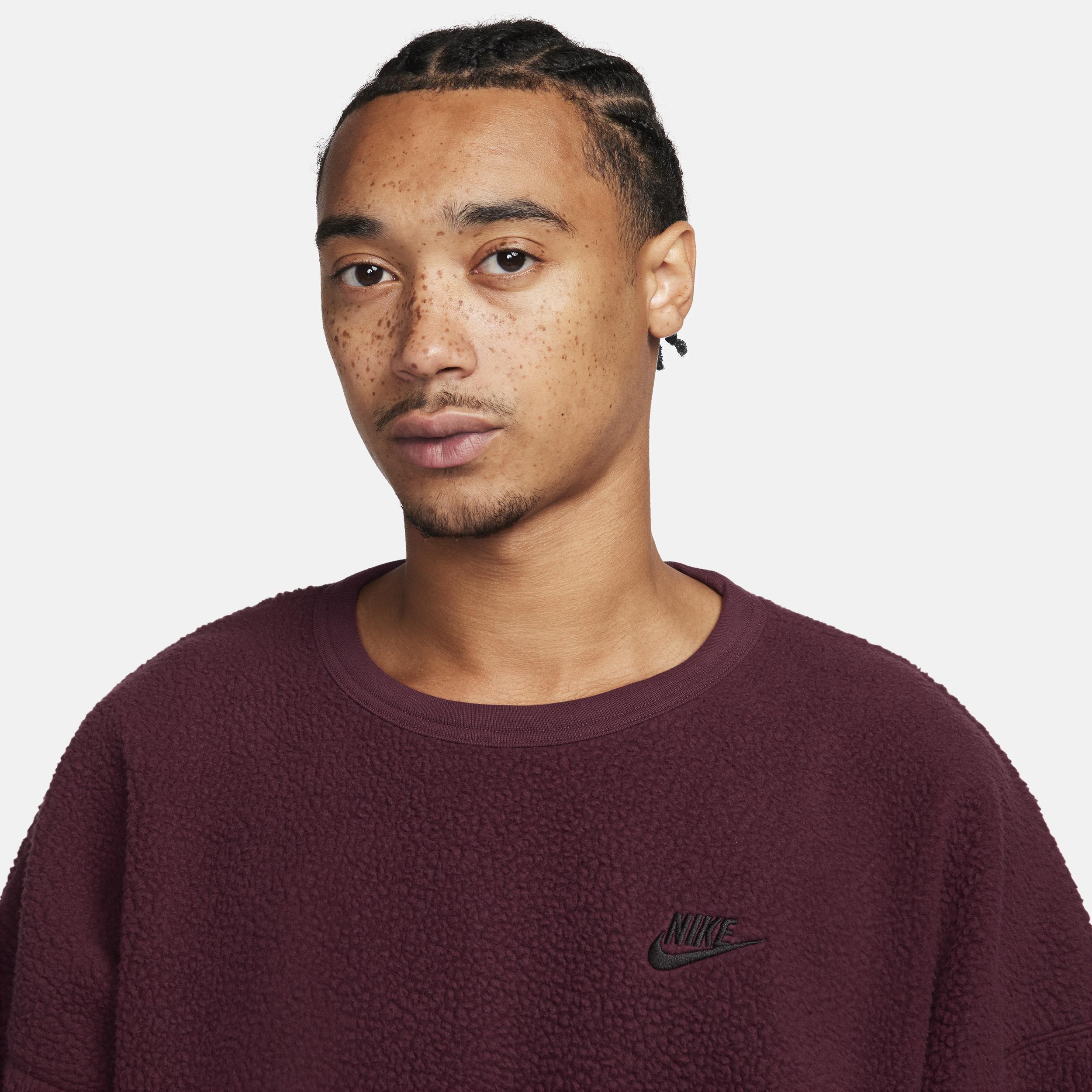 Nike Mens Club Plus Sherpa Winter Crew - Maroon/Black Product Image