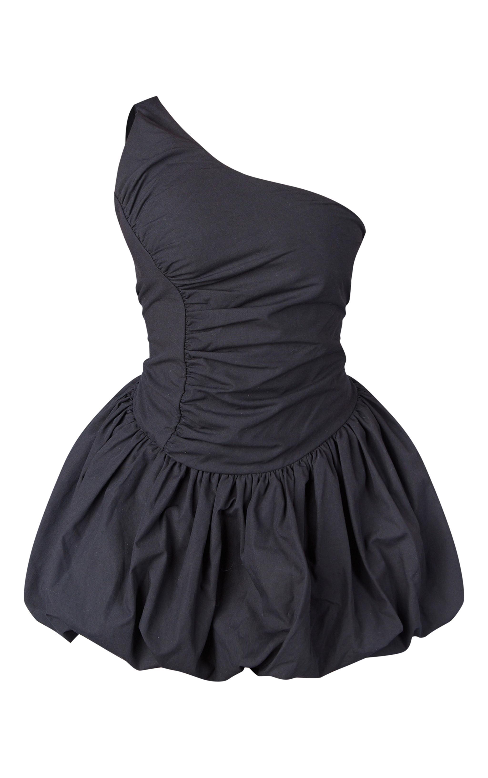 Petite Black One Shoulder Puffball Mini Dress Product Image