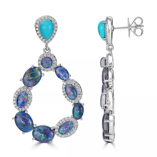 Gemistry Sterling Silver Genuine Opal & Turquoise Open Drop Earrings, Womens, White Product Image