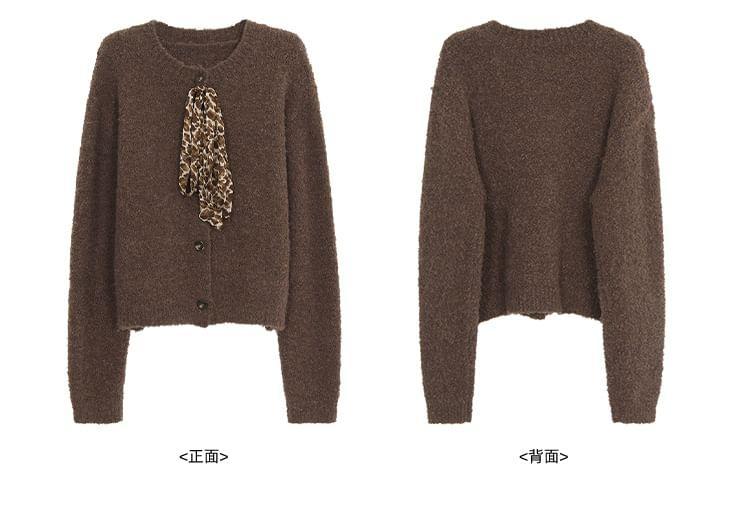 Round Neck Leopard Print Bow Cardigan Product Image