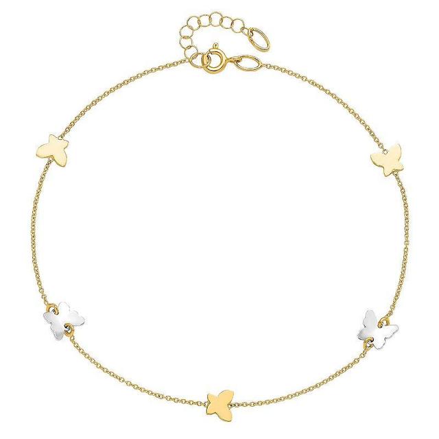 14k Gold Two-Tone Butterfly Anklet, Womens Product Image