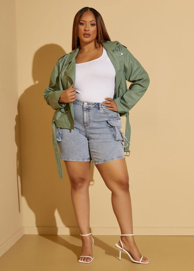 Plus Size Mid Rise Denim Cargo Shorts Ashley Stewart Product Image