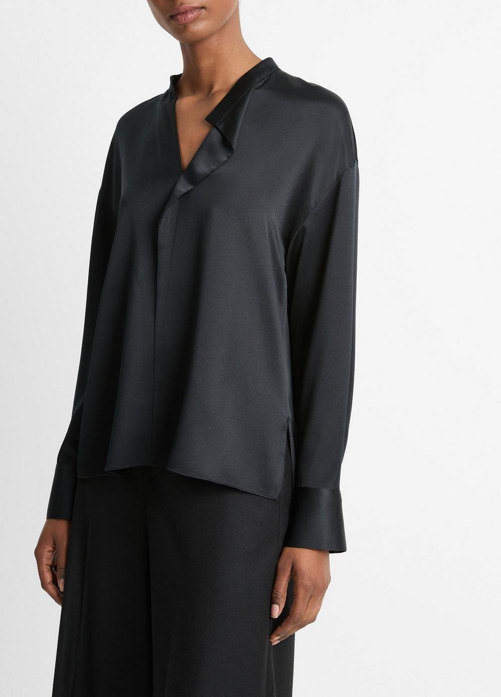 Silk Draped Stand-Collar Blouse Product Image