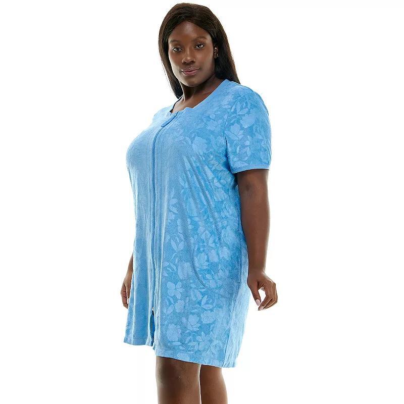 Plus Size Croft & Barrow Embossed Tropical Pattern Terry Zip-Up Robe, Womens Product Image