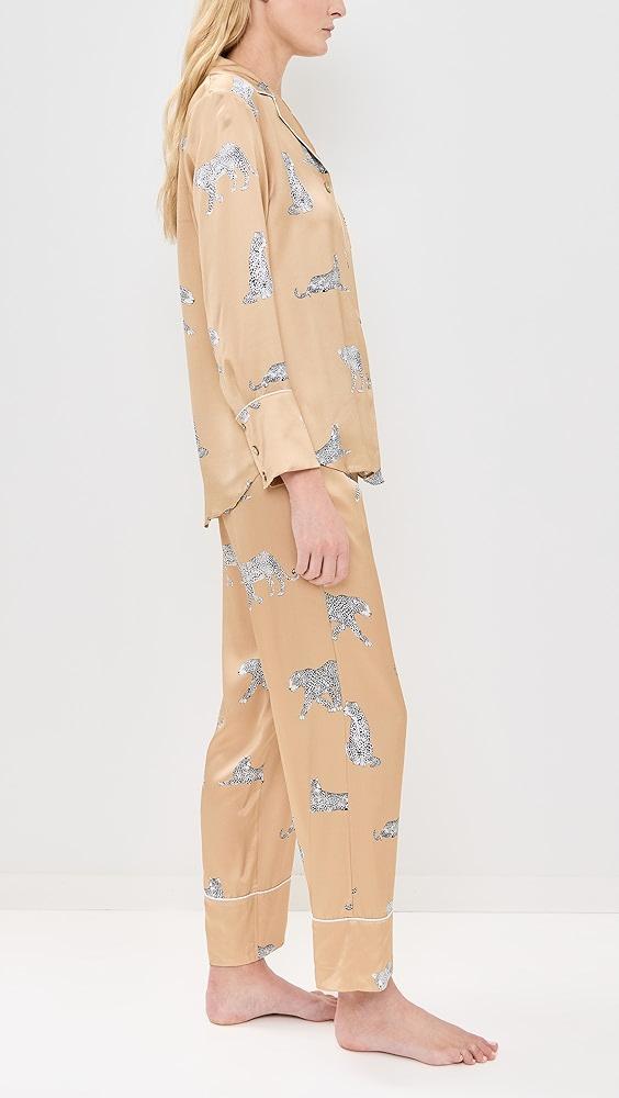 Petite Plume Mulberry Silk Panther Champagne Pajama Set | Shopbop Product Image