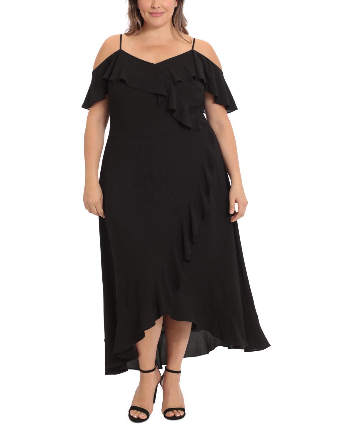 Plus Size London Times Cold Shoulder Ruffle Faux Wrap Dress, Womens Product Image