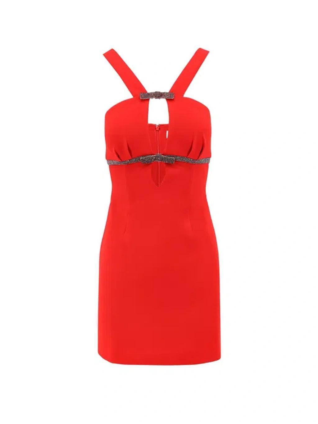 Crepe Mini Dress With Rhinestone In Red Product Image