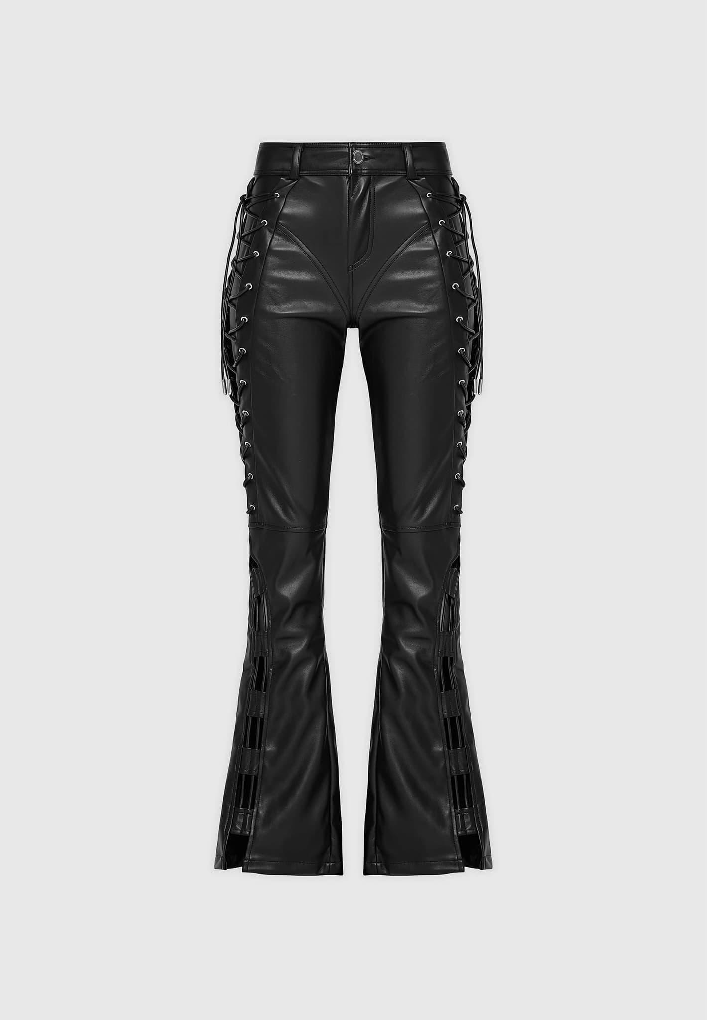 Leather Lace Up Trousers - Black Female Product Image