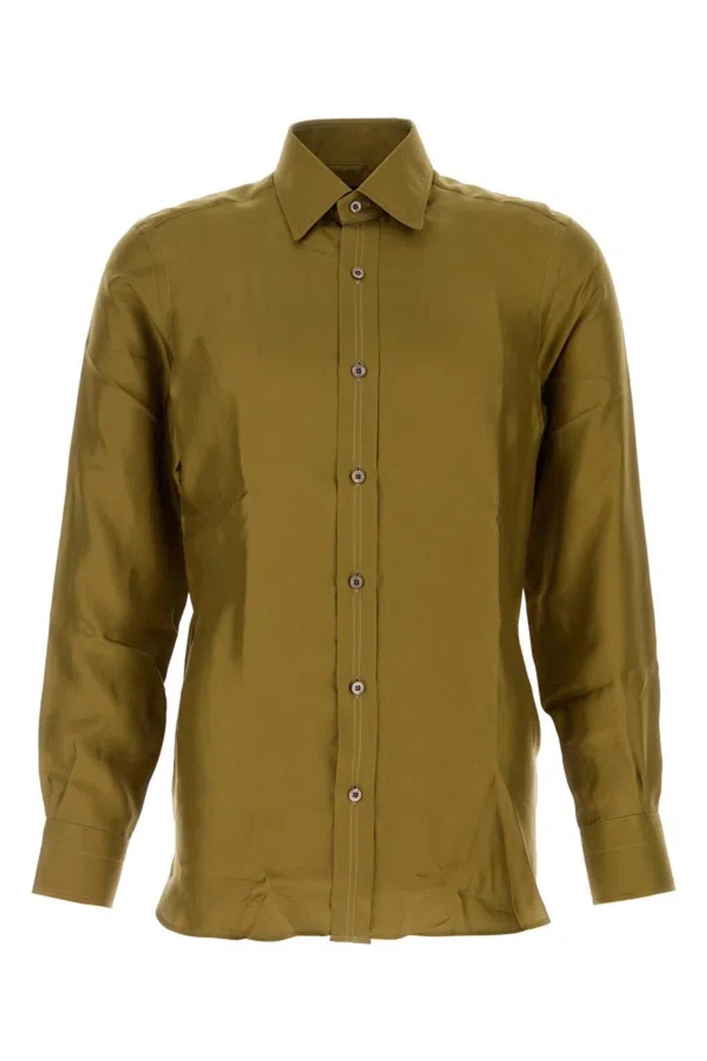 TOM FORD Washed Silk Shirt Slim Fit In Green Product Image