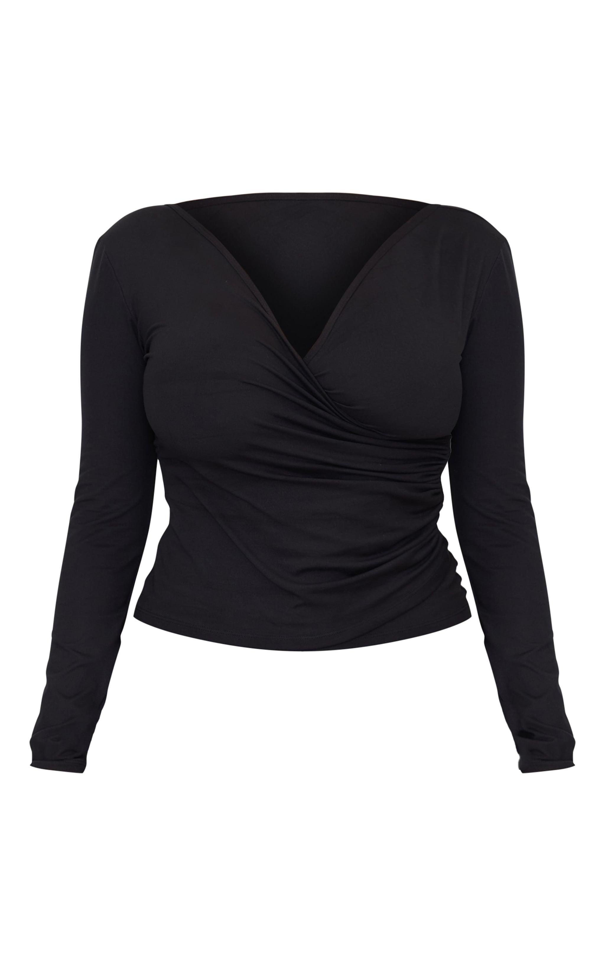 Shape Black Sculpt Long Sleeve Wrap Front Top Product Image