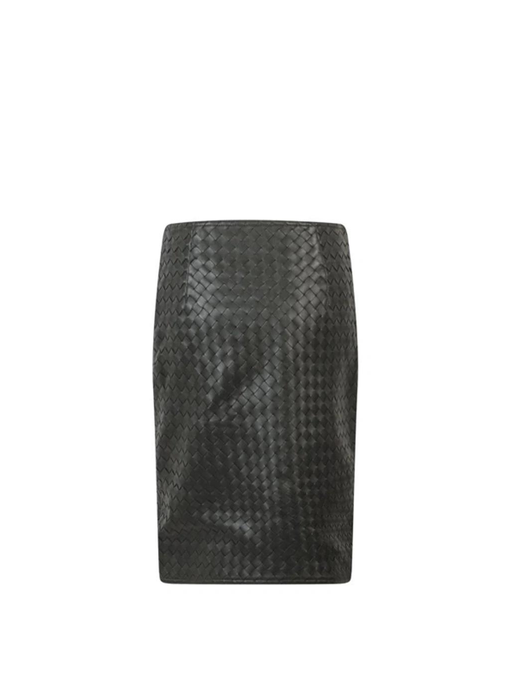 Leather Intrecciato Midi Skirt In Green Product Image