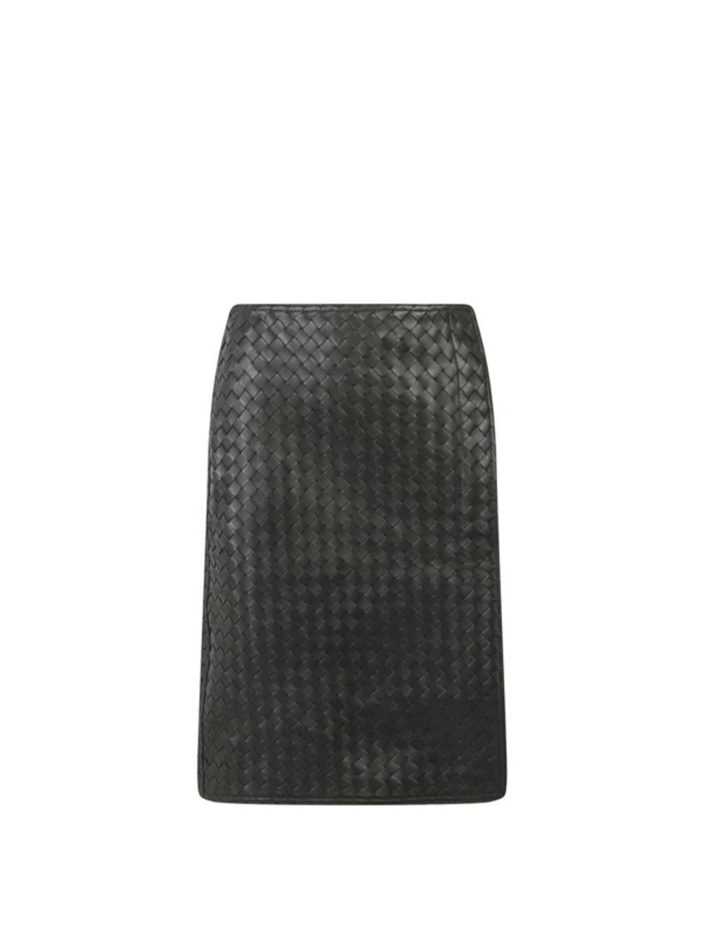 Leather Intrecciato Midi Skirt In Green Product Image