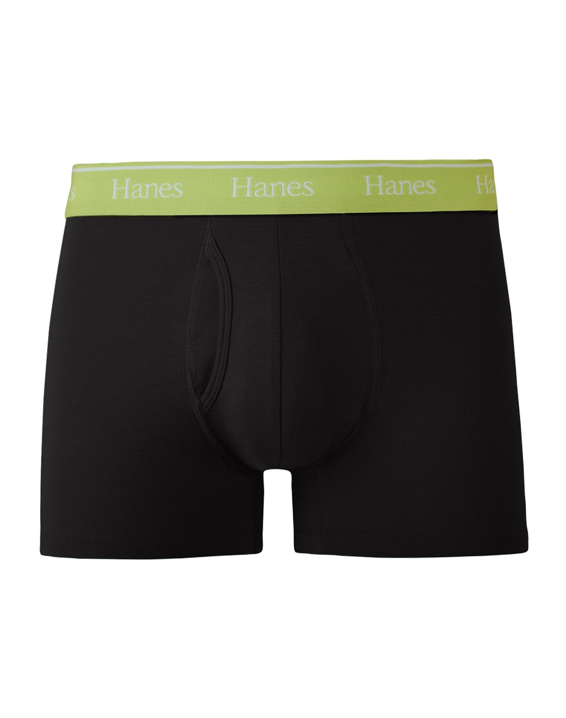 Hanes Originals Mens Stretch Cotton Trunk Underwear, Moisture-Wicking Black/Green XL Product Image