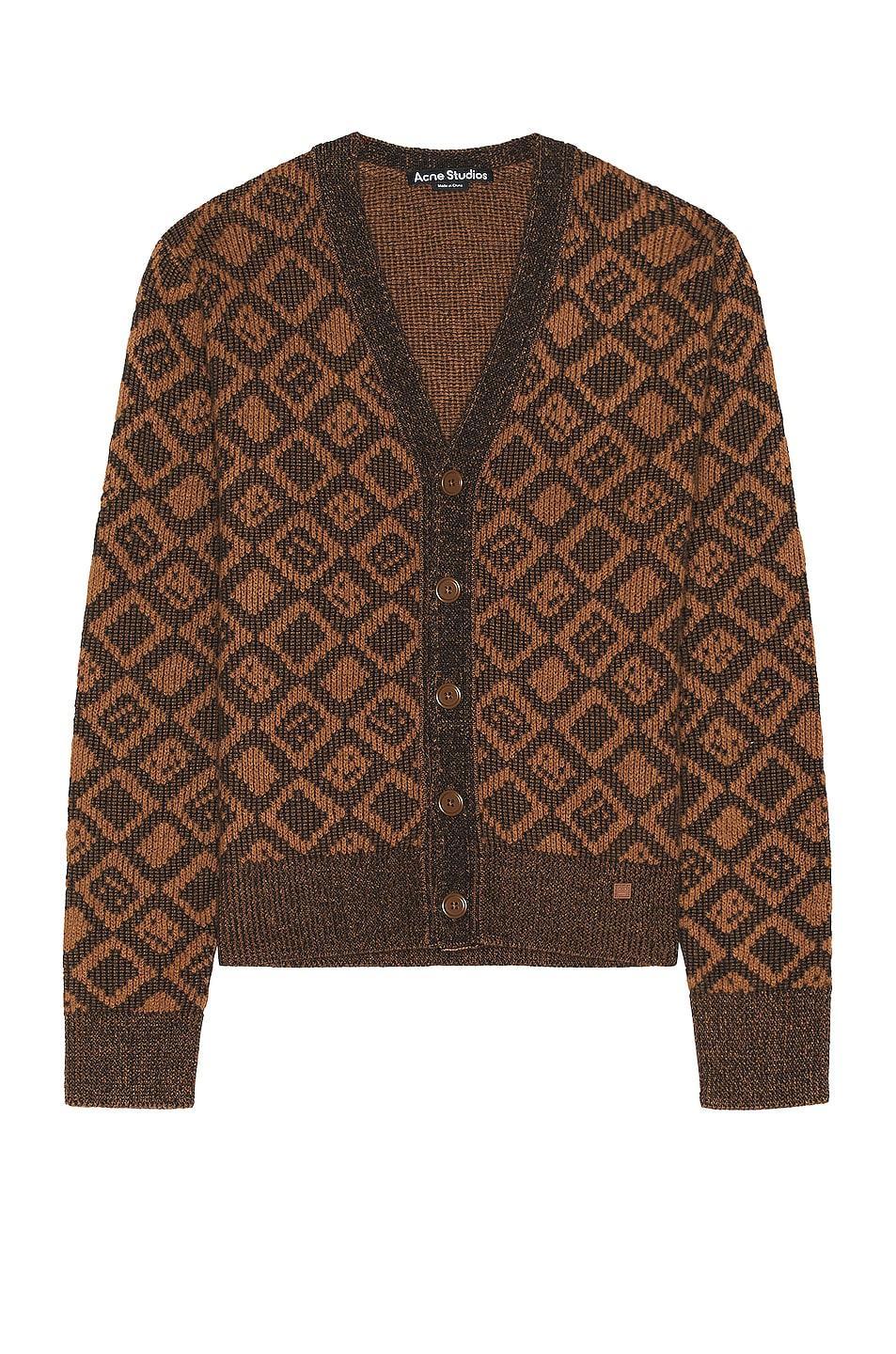 Acne Studios Kerid Tiles Face Cardigan in Toffee Brown & Black - Brown. Size S (also in ). Product Image