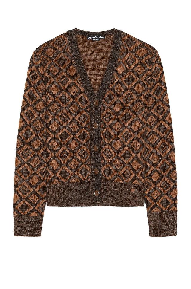 Acne Studios Kerid Tiles Face Cardigan in Toffee Brown & Black - Brown. Size S (also in ). Product Image