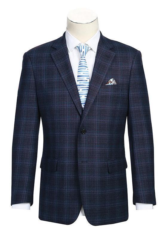 Wool Blend Regular Fit Stretch Checked Blazer in Navy Product Image