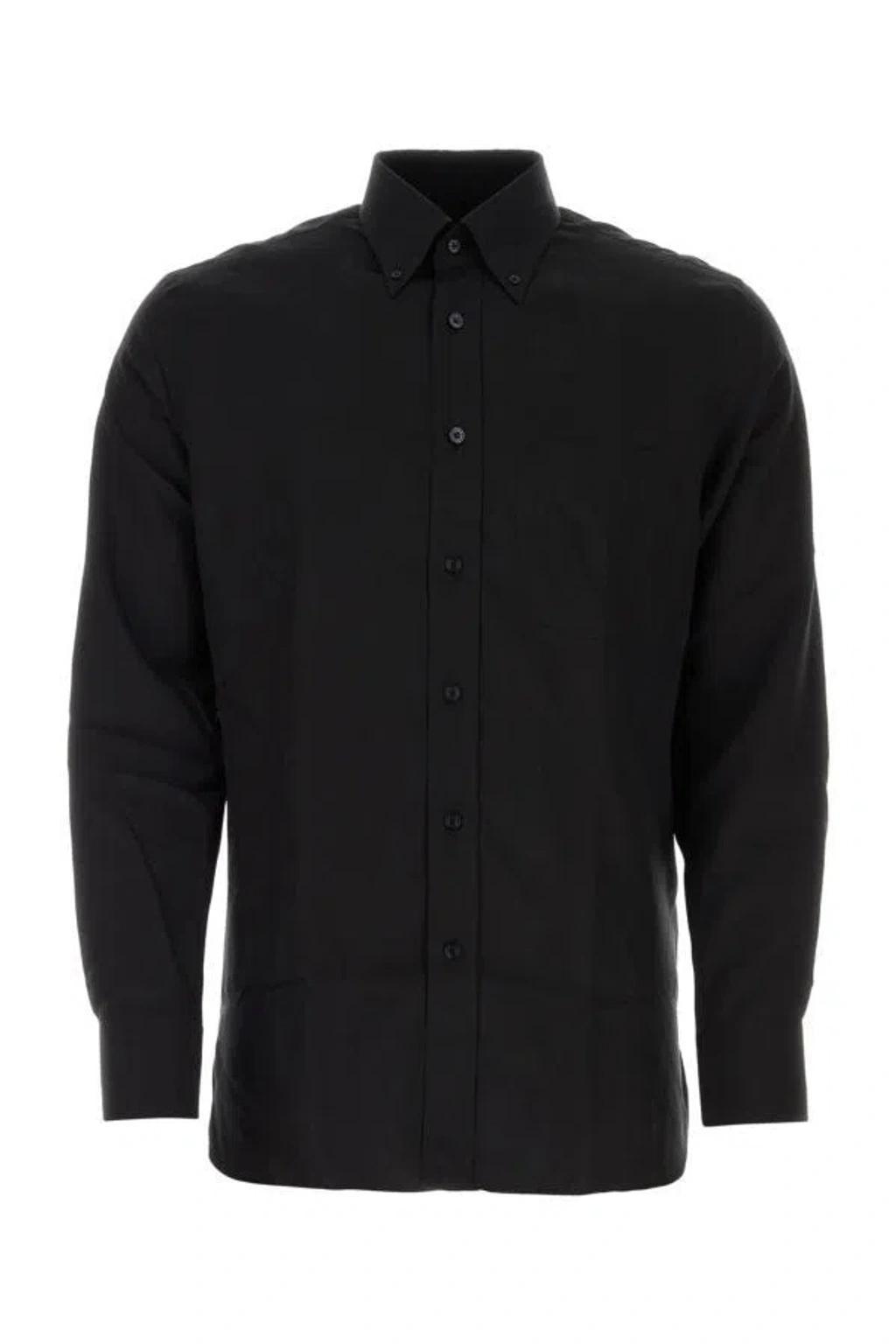 Short Collar Silk Shirt In Black Product Image