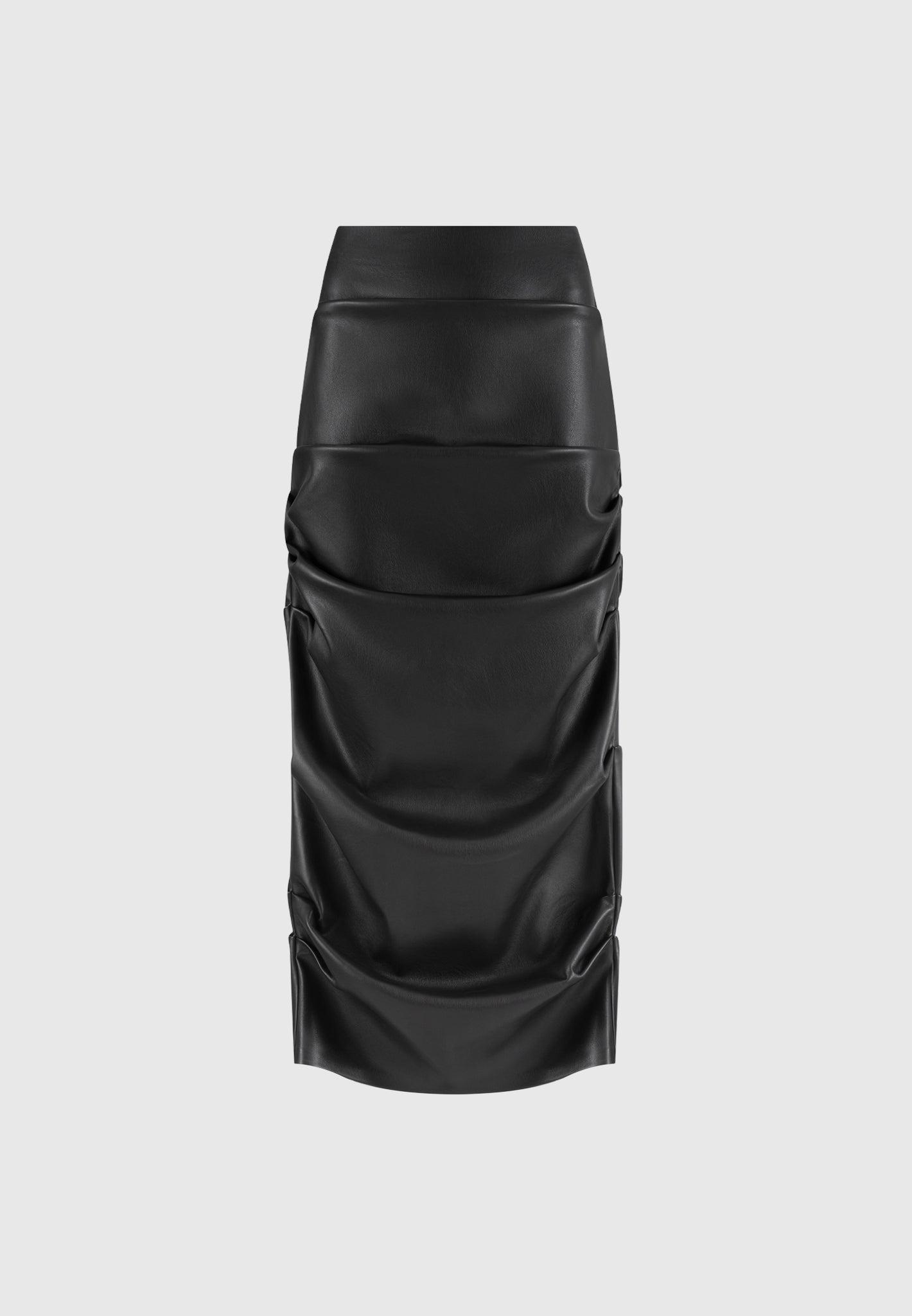 Tacked Leather Midaxi Skirt - Black Female Product Image