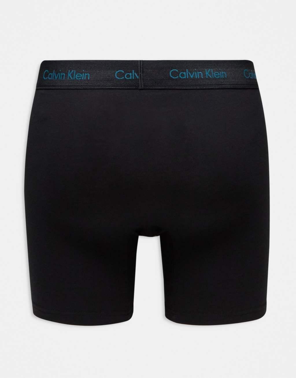 Calvin Klein cotton stretch boxer briefs 3 pack in black with colored logo Product Image